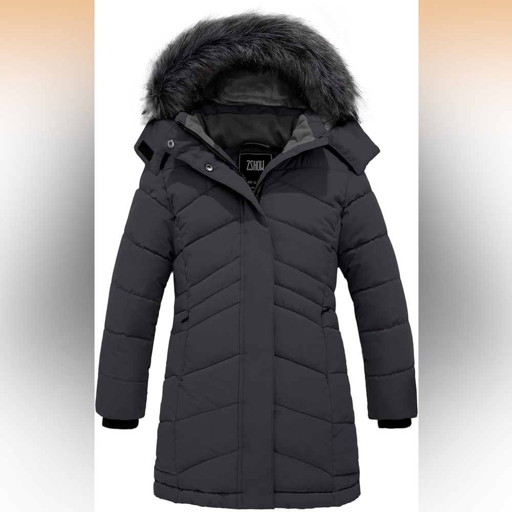 ZSHOW Girls' Warm Outerwear Coat Fleece Lined Puffer Jacket (Dark Grey, 10-12)